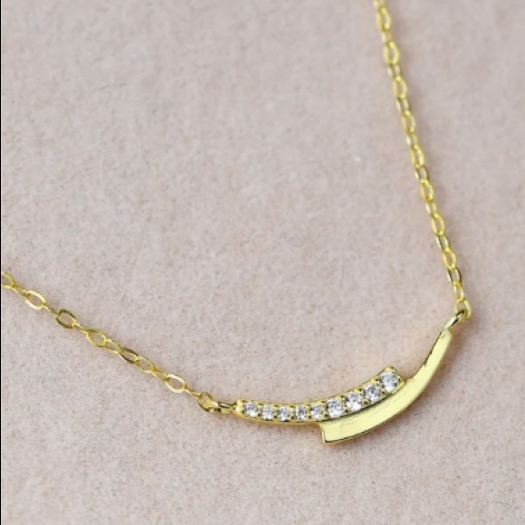 UltraDelicate Dainty 14K Gold Plated Pavé Crystal Arc Pendant Clavicle Necklace - Picture 5 of 10